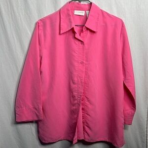 Hot Pink Liz Claiborne 3/4 sleeve collared button-up flowy top​